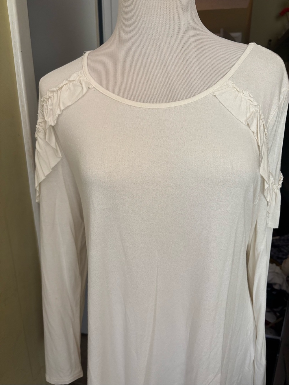 entro Cream Ruffle Shoulder Long Sleeve Top